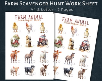 Farm Animals Scavenger Hunt For Kids, INSTANT DOWNLOAD, Farm Excursion Worksheet, Kids Outdoor Scavenger Hunt, Printable School Activity PDF