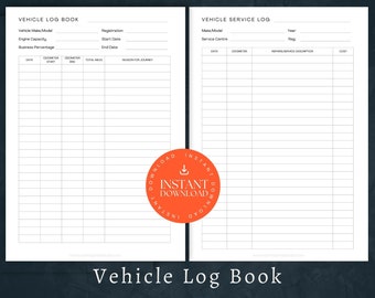 Vehicle Maintenance Log, Vehicle Mileage Log, Instant Download, Vehicle Maintenance Tracker, Vehicle Service Tracker, Car Repairs Worksheet