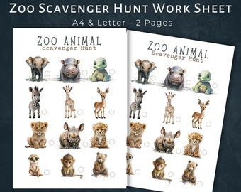 Zoo Animals Scavenger Hunt For Kids, INSTANT DOWNLOAD, Zoo Excursion Worksheet, Kids Outdoor Scavenger Hunt, Printable School Activity PDF