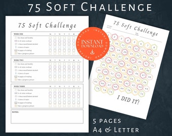 75 Soft Challenge Printable, 75 Day Soft Challenge Printable, Habit Tracker, DOWNLOAD, Daily 75 Soft Challenge journal, Challenge Planner