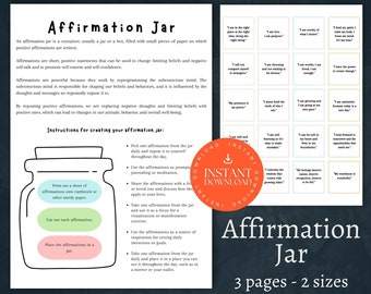 Affirmations Jar, DOWNLOAD, Affirmation Jar Words, Affirmation Jar Printable, Daily Affirmations, Positive Mindfulness, Wellness Printable