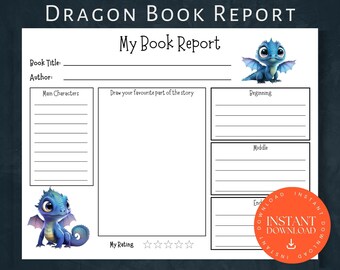 Dragon Printable Book Report, INSTANT DOWNLOAD, Printable Activity, Book Report Template, Book Report Printable, Home School Reading PDF