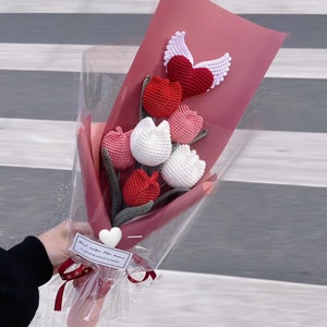 Gehäkelte Tulpen|Häkelblumen|Handgemachte Häkelblumen Häkelblumenstrauß für Mutter Muttertagsgeschenk｜Festival dekoratives besonderes Geschenk