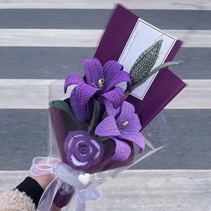 Crochet Flowers|Crochet Lilies Bouquet|Mother's Day Gift|Crochet Flower Bouquet|Finished Lily|Mom Gifts|Graduation Flower|Girlfriend Gifts