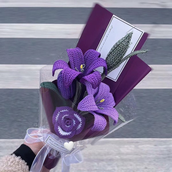 Crochet Flowers|Crochet Lilies Bouquet|Mother's Day Gift|Crochet Flower Bouquet|Finished Lily|Mom Gifts|Graduation Flower|Girlfriend Gifts