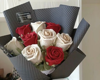 crochet flower bouquet, Crochet Rose Gift, Crochet Flower, Crochet Bouquet Gift, Crochet Flower Desk Decor, Gift for Mom, Her, Friend