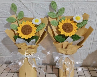 Graduation Sunflower Gift|Crochet Flowers|Handmade Knitted Flowers|Crochet Flower Bouquet|Graduation Gift|Mother's Day Gift|Birthday Gift