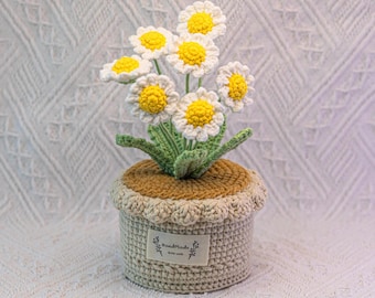 Handmade Crochet Daisy Flower Pot - White, Pink, Purple, or Blue -  Cute Gift for Her, Girlfriend, Friend, Colleague, Crochet Flower Bouquet