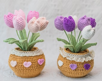 Crochet Flower in Pot, Crochet Tulip, Crochet Flower, Rose, Daisy Pot, Mother's Day Gifts, Birthday Gifts, Knit flower, Gift for Her, Mom