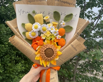 Regalo per la festa del papà/Bouquet di girasole all'uncinetto/Fiore di laurea/Fiore all'uncinetto/Bouquet di fiori all'uncinetto/Fiori/Regalo di compleanno/Idea regalo