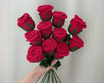 Crochet Rose Flower Flowers|Handmade Flower|Crochet Flower Bouquet|Handmade Flowers|Gift for Her|Crochet Knitted|Gift for Girlfriend
