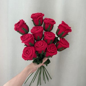 Gehäkelte Rose Blume|Handgemachte Blume|Gehäkelter Blumenstrauß|Handgemachte Blumen|Geschenk für Sie|Geschenk für Freundin
