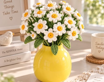 Crochet Daisy Flowers in Vase, Handmade Crochet Flower Bouquet, Forever Flowers, Potted Flower Decor, Birthday Gift for Her, Home Decor