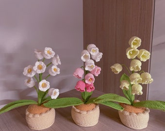 Flor de Ganchillo en la Maceta, Decoración del Hogar, Decoración de Flores de Ganchillo, Decoración de Flores de Ganchillo, Lirio de los Valles