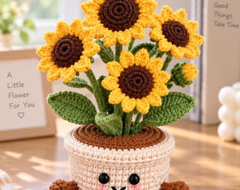 Crochet Flower Pot, Handmade Crochet Plant, Cute Amigurumi Flower, Sunflower Tulip Daisy Lavender Strawberry Mushroom, Gift for Her