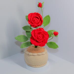 Crochet Rose Gift, Crochet Flower Pot, Crochet Flower Desk Decor, Mini Crochet Flower, Gift for Mom, Her, Colleague, Sendoff, Friend, Bae