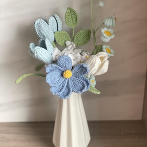Crochet Flowers, Crochet Tulips Rose, Crochet Flower Bouquet, Knitted Flowers, Gift for Girlfriend, Mom, Birthday,Crochet Pink Purple Tulips Style D