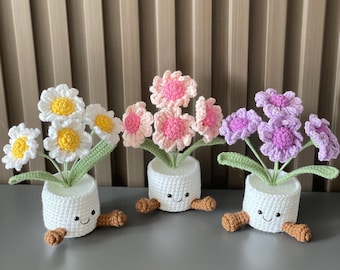 Handmade Crochet Daisy Flower Pot - White, Pink, Purple, or Blue - Cute Gift for Her, Girlfriend, Friend, Colleague, Crochet Flower Bouquet