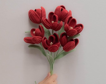 Crochet Flowers, Crochet Tulip, Crochet Flower Bouquet, Graduation, Gift for Girlfriend, Mom, Birthday, Wrapped Crochet Tulip