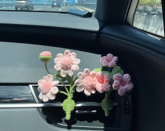 Crochet Flower Car Air Vent Clip, Daisy Flower, Pink Car Decor, Cute Car Accessory for Women, Car Air Freshener Decor, Plant Lover Gift