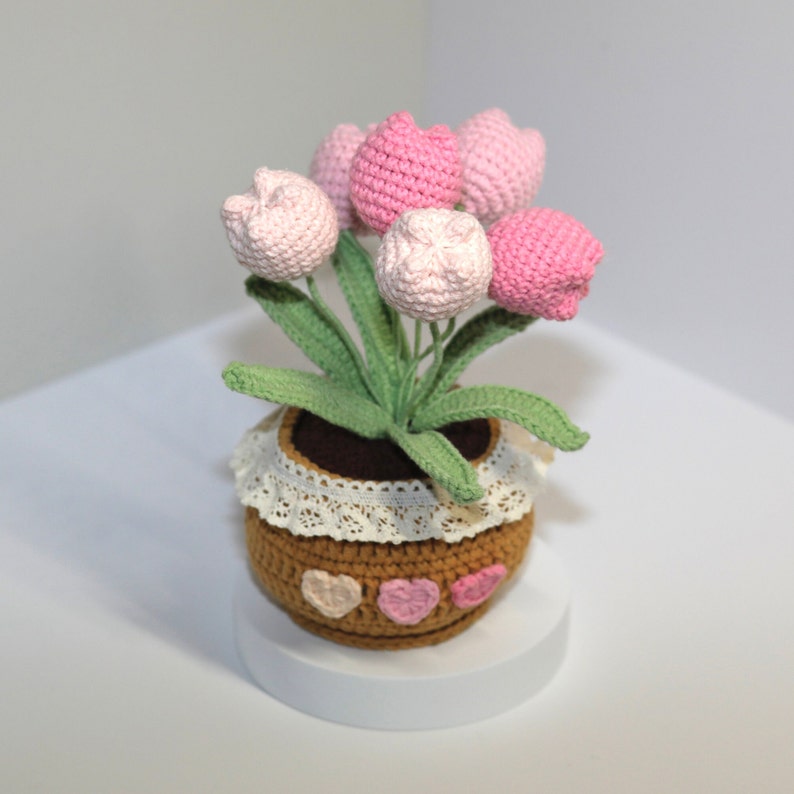 Crochet Flower in the Pot, Home Decor, Crochet Flower Decoration, Crochet Flower Decor, Tulip. Sunflower. Daisy Pot, Mother's Day Gifts Pink Tulips