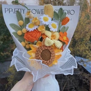 Graduation Sunflower Gift|Crochet Flowers|Handmade Knitted Flowers|Crochet Flower Bouquet|Graduation Gift|Mother&#39;s Day Gift|Birthday Gift