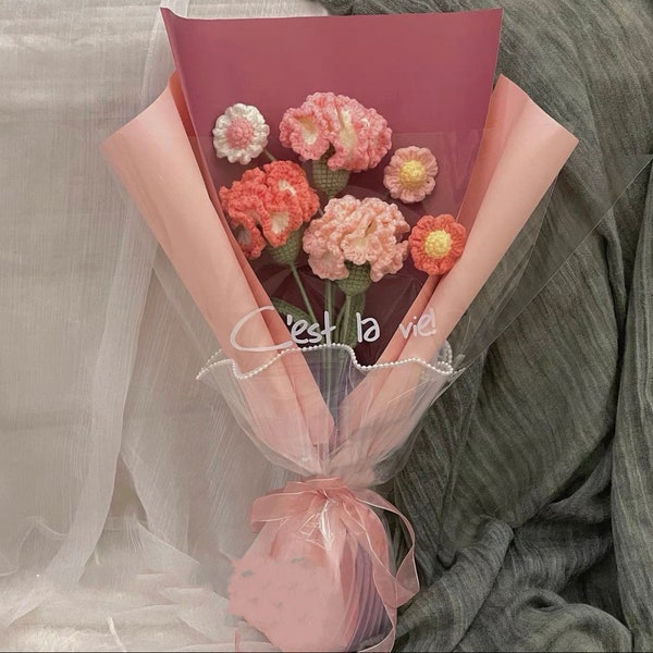 Mom's Gift|Crochet Bouquet Flowers|Crochet Carnation Bouquet | Handmade Knitted Flowers| Carnation Flowers|Handmade Flowers|Crochet Knitted