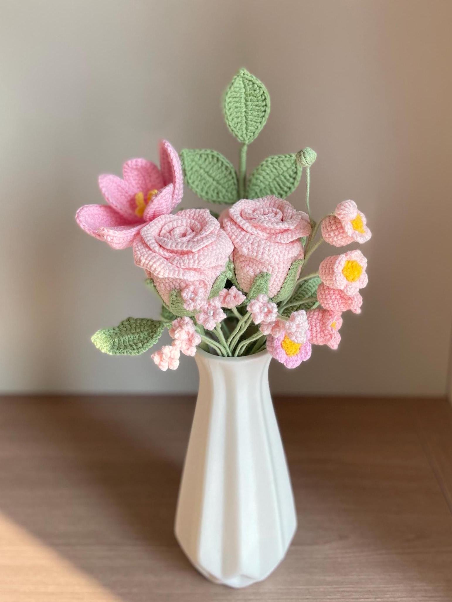 Handmade Crochet Rose Bouquet - Pink, Purple, Yellow, Blue  display picture 1