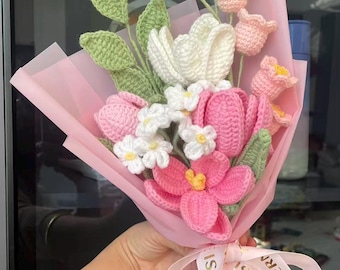 Crochet Rose Bouquet, Handmade Floral Arrangement, Crochet Bouquet for Mom, Girlfriend, Friends, Valentine Gifts, Knitted Rose Flower