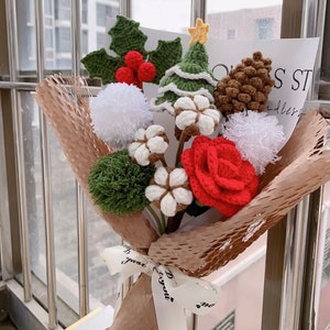 Häkelblumen, Weihnachtsdekor, Weihnachtsgeschenk, gehäkelter Blumenstrauß, gehäkelte Weihnachtsgeschenkidee, Weihnachtsgeschenk für Familien Freunde