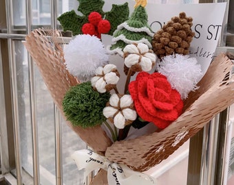 Crochet Flower Bouquet, Handmade Christmas Gift Decor