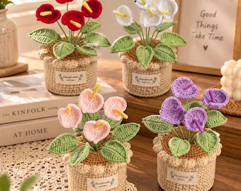 Crochet Calla Lily Potted Plant, Handmade Crochet Flower, Knitted Plant Decor, Floral Desk Decor, Housewarming Gift, Gift for Her