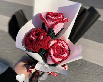 Crochet Flowers|Crochet Flower Bouquet|Mother's Day Gift|Crochet Rose Tulip|Finished Flowers|Mom Gifts|Girlfriend Gifts|Housewarming Gifts