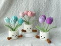 Handmade Crochet Tulip Flower Pot, Pink, Purple, Orange, or Blue, Cute Gift for Her, Girlfriend, Friend, Colleague, Crochet Bouquet, Gift product logo