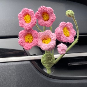 Crochet Flower Car Air Vent Clip, Lily of the Valley, Pink Car Decor, Cute Car Accessory for Women, Car Air Freshener Decor, Crochet Plant