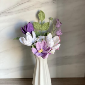 Crochet Flowers, Crochet Tulips Rose, Crochet Flower Bouquet, Knitted Flowers, Gift for Girlfriend, Mom, Birthday,Crochet Pink Purple Tulips Style E