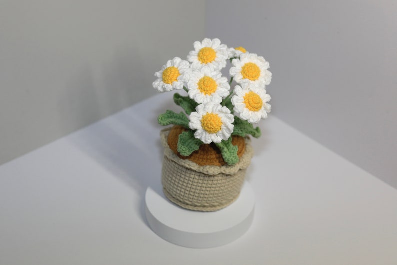 Crochet Flower in the Pot, Home Decor, Crochet Flower Decoration, Crochet Flower Decor, Tulip. Sunflower. Daisy Pot, Mother's Day Gifts White Daisy