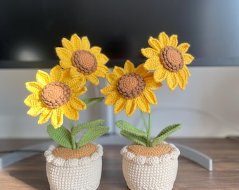 Crochet Sunflower, Crochet Flower Pot, Crochet Flower Desk Decor, Mini Crochet Flower, Gift for Mom, Her, Colleague, Sendoff, Friend, Bae