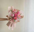 Crochet Flowers, Crochet Tulip, Crochet Flower Bouquet, Graduation, Gift for Girlfriend, Mom, Birthday, Wrapped Crochet Pink Purple Tulip product logo