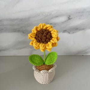 Handgemachter gehäkelter Sonnenblumentopf, einzigartiges gehäkeltes Geschenk - Vatertagsgeschenk, süßes Geschenk für Sie, Freundin, gehäkelter Blumenstrauß