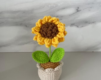 Handmade Crochet Sunflower Pot, Unique Crochet Gift - Father's Day Gift, Cute Gift for Her, Girlfriend, Crochet Flower Bouquet