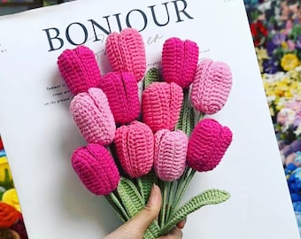 11 pcs Tulip Crochet Flowers, Personalized Handmade Flowers, Crochet Bouquet Flowers, Spring Flowers,Flower Bouquet, Crochet Kit,Mom's Gift