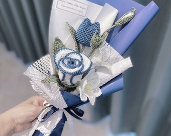 Crochet Flower Bouquet|Crochet Rose|Crochet Tulips|Handmade Knitted Flowers|Gift For Her|Girlfriends Gift|Birthday Gift|Home Decoration