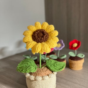 Crochet Flower in the Pot, Home Decor, Crochet Flower Decoration, Crochet Flower Decor, Tulip. Sunflower. Daisy Pot, Mother's Day Gifts Large Sunflower