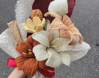 Finished Crochet Bouquet｜Crochet Flowers｜Crochet Lilies｜Mom Gifts｜ Girlfriend Gifts｜ Housewarming Gifts｜Handmade Flowers|Crochet Lily