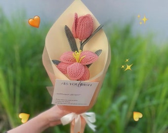 Mother's Day Gift｜Crochet Tulips|Crochet Flowers|Handmade crochet flowers Crochet Flower Bouquet for Mother｜Festival Decorative Special Gift