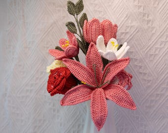 Crochet Lily Flower: Handmade Pink Cotton Birthday Gift