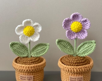 Handmade Crochet Flower Pot, Pink, Purple, Orange, or Blue, Cute Gift for Mom, Girlfriend, Friend,Crochet Flower Bouquet, Mother's Day Gift
