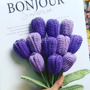 11 pcs Tulip Crochet Flowers, Personalized Handmade Flowers, Crochet Bouquet Flowers, Spring Flowers,Flower Bouquet, Crochet Kit,Mom's Gift Purple