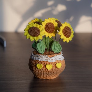 Crochet Flower in the Pot, Home Decor, Crochet Flower Decoration, Crochet Flower Decor, Tulip. Sunflower. Daisy Pot, Mother's Day Gifts Sunflower
